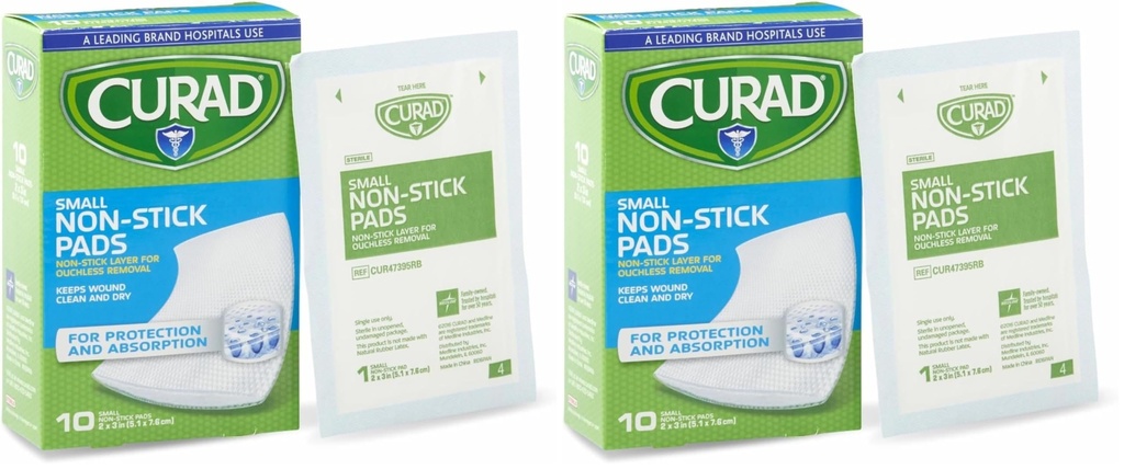 Curad Non-Stick Pads, 2 X 3 Inches, 10 Count (Pack of 2)