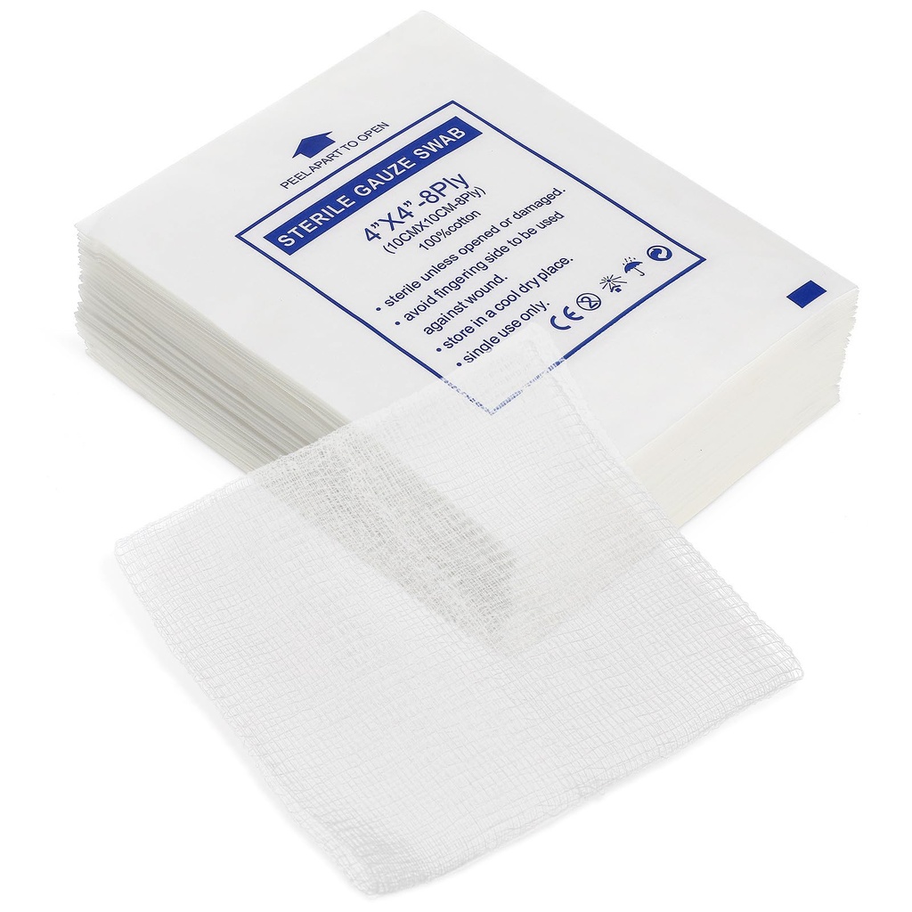 50pcs Small Cotton Gauze Pads 10x10cm, Highly Absorbent Non-Stick Bandaging Swabs for Care and First Aid Supplies