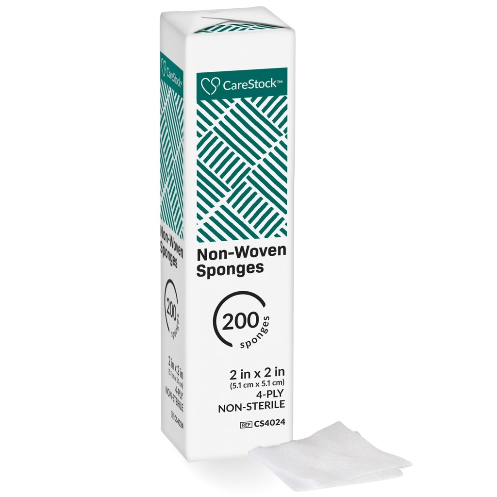 CareStock Gauze Pads 2x2, Non-Sterile, Soft. 4-Ply, 200 ct | Lint-Free, Highly Absorbent Medical Grade Cotton for Wound Care, Medical-Grade Cotton Wound Dressing, First-Aid Essential