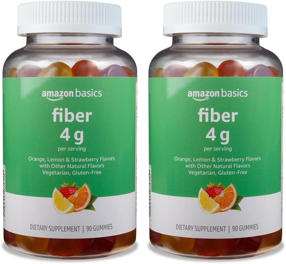Basics (previously Solimo Fiber 4g Gummy - Digestive Health, Daxil olmaq, Orange, Limon və Strawberry, 90 Gummies (2 xidmət)