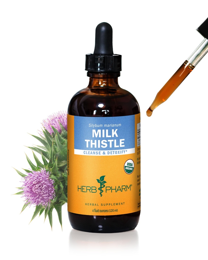 Herb Pharm Milk Thistle Liquid Extract: Organic Silybum marianum Extract Healthy Liver Function Support, Cleanse & Detoxify, Fast-Absorbing Milk Thistle Herbal Supplement, Up to ~12 Week Supply, 4 oz*