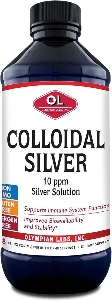Olympian Labs Colloidal Silver 8floz 45 서빙 - 10ppm Purified Bioavailable Silver Immune 지원