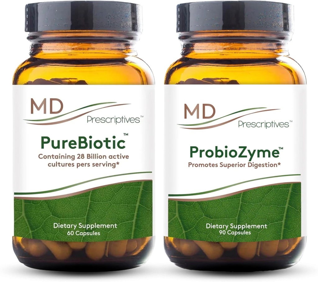 MD Prescriptives PureBiotic and ProbioZyme Bundle - Digestive & Gut Health Supplement - 60 Capsules/90 Capsules