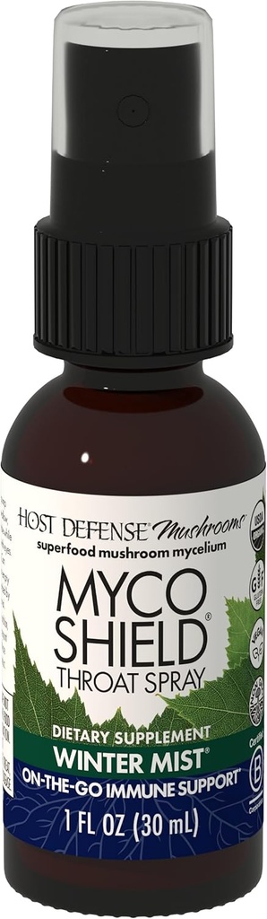 Host Defence MycoShield Gugay - Imuninė sveikatos parama - Dietinių grybų papildymas su Chaga, Reishi, Turkija Uodega & More - On-The- Go Immunal Support - Žiemos mistas, 1 fl oz (71 Servings)