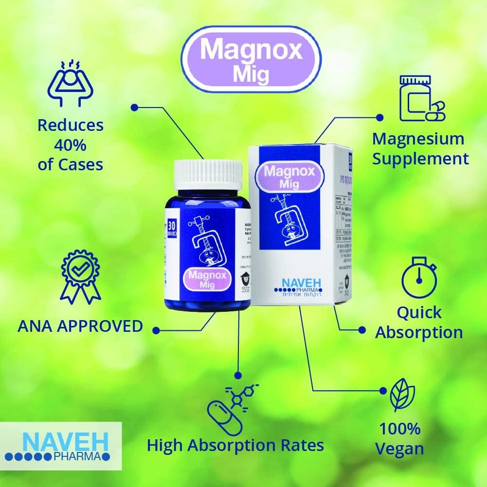 MAGNOX Mig Magnesium Supplement Tablets (30) Migraine Headaches-Due to Magnesium Deficiency, Naveh Pharma