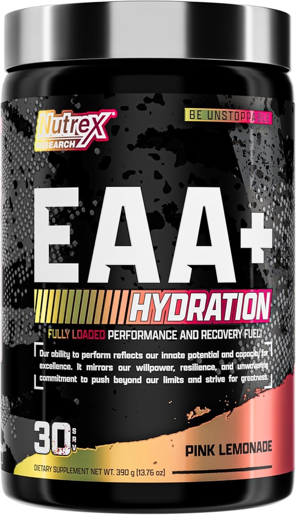Nutrex Research EA Hydration ) EAs + BCAA Powder ) Muscle Recovery, Strength, Muscle Building, Endurance ) 8G Essential Amino Acids + Electrolytes ) (Packaging My Vary) 30 Servings (Pink Lemonade)