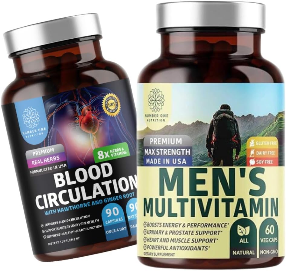 Antall en ernæring N1N Premium menns daglige multivitamin [Vitaminer A C E D, Magnesium, sink] og blod sirkulasjon Supplement [8 Kraftige urter og vitaminer], 2 Pack Bundle