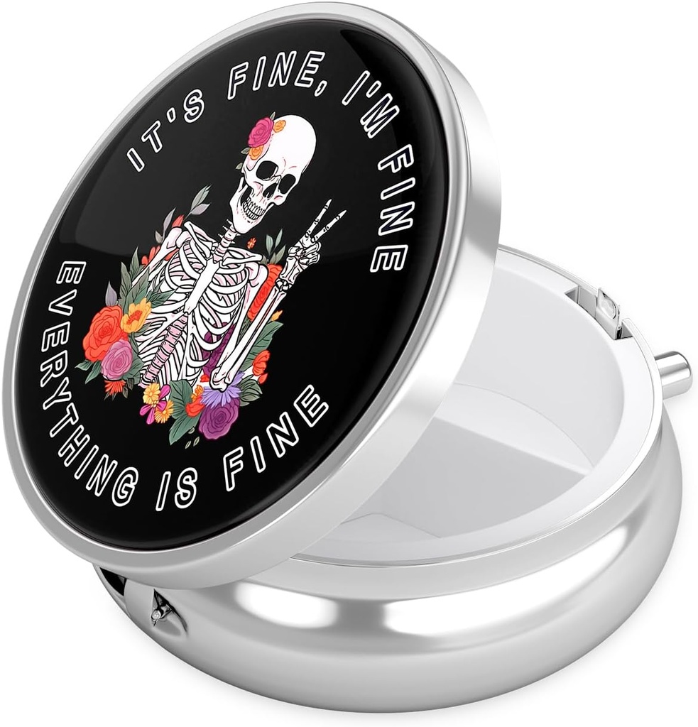 Nipichsha Pill Box, Lille Pill sag for purse & Pocket, Cute Travel Medicine Organizer, Portable Medicine Container Holder til at holde vitaminer, Medicin, Fish Oil & Supplement, Flower Skull