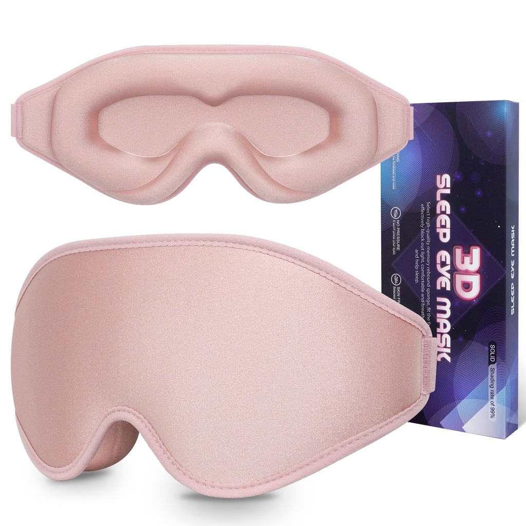 Sleep Mask 3D Eye Mask for Sleeping 100% Light Blocking Eye Covers with Adjustable Strap Night Blindfold for Women Memory Foam Pink