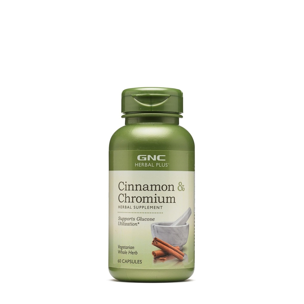 GNC Herbal Plus Cinnamon & Chromium Supplement, Vegetarian 30 Servings