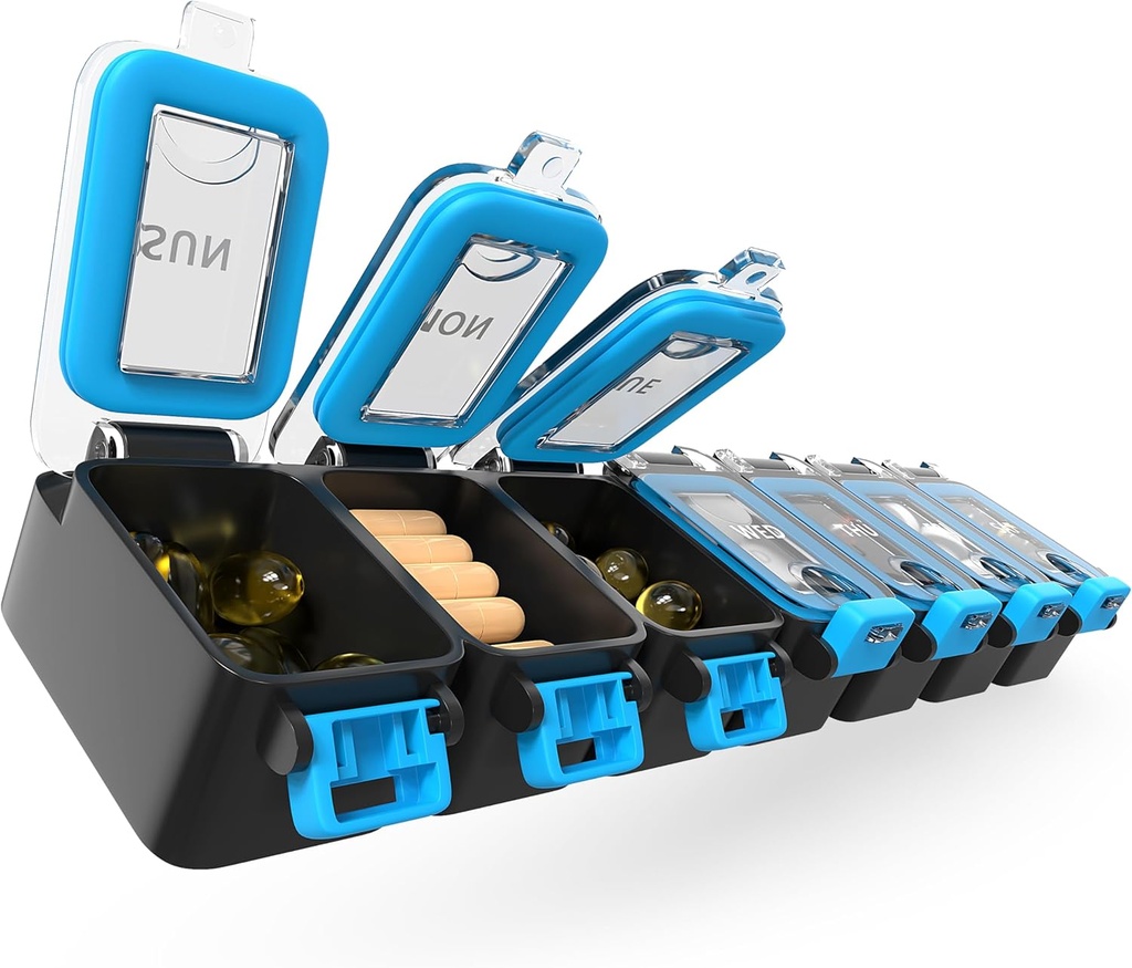 BEXEEN Weekly Medicine Pill Organizer Waterproof 7 Day Large Pill Case Cute Bitamina-antolatzailea Pilula Eramangarria Bidaia-pilak Holder XL gehigarria Medikazio-eskatzailea Egun bat