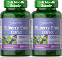 Puritan 's Pride Premium Bilberry Fruit Extract 250 mg (1000 mg ækvivalent), 4: 1 Koncentreret Traditional Herbal Supplement, C-vitamin, 3 til 6 måneder Supply, 180 Rapid Release Softels 2- Pack