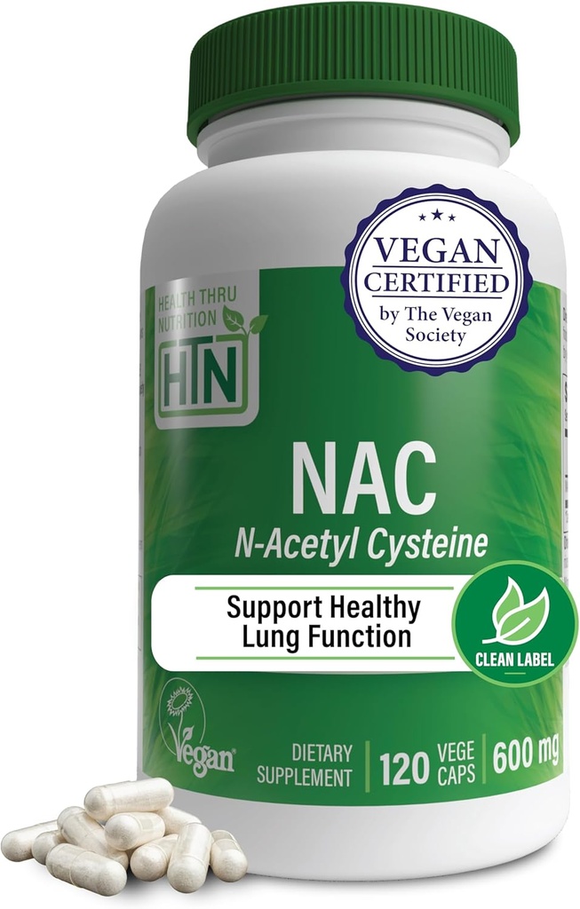 健康营养 NAC N-Acetyl-Cysteine 600mg 120 Capsules | Vegan 认证 | The Purest NAC 补充 | 支持健康的肺活体功能和细胞健康 | 非GMO Soy & Gluten Free