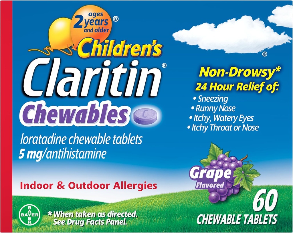 Barnes Claritin Chewables 24 HR Barn Allergi medisin, Grape, 60 greve