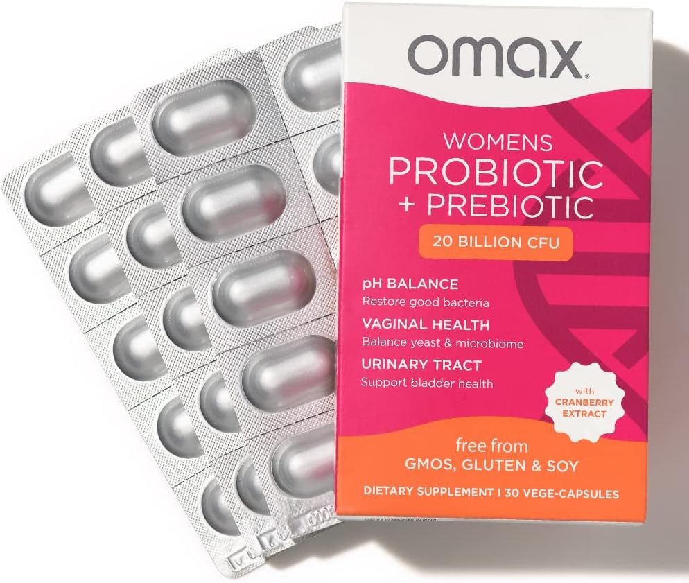 Omax Health Prebiotics and Probiotics Complex for Women, pH Balance, Vag Health, Urinary Tract, Yeast & BV Prevention, Lactobacillus & Bifido חיידק | טבעוני, אורגני, גלוטן חינם | 30 Vege-Capsulesulesulesulesulesulesulesulesulesulesulesules
