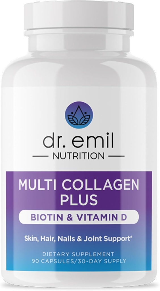 DR. EMIL NUTRITION Multi Collagen Peptides Plus Біотин і вітамін D - Біотин і колаген добавки для шкіри волосся і нігтів - Біотин таблетки для росту волосся