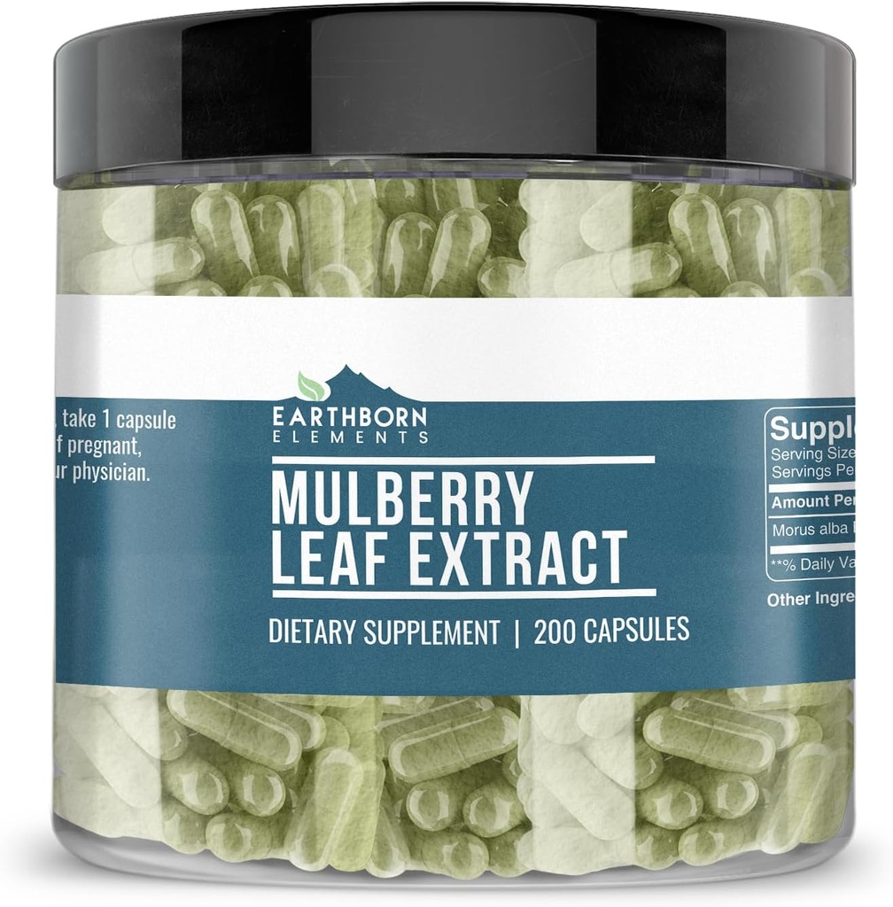 Elemen Bumi Putih Mulberry Leaf Ekstrak 200 Capsules, Murni & Dijinakkan, Tanpa Addonves