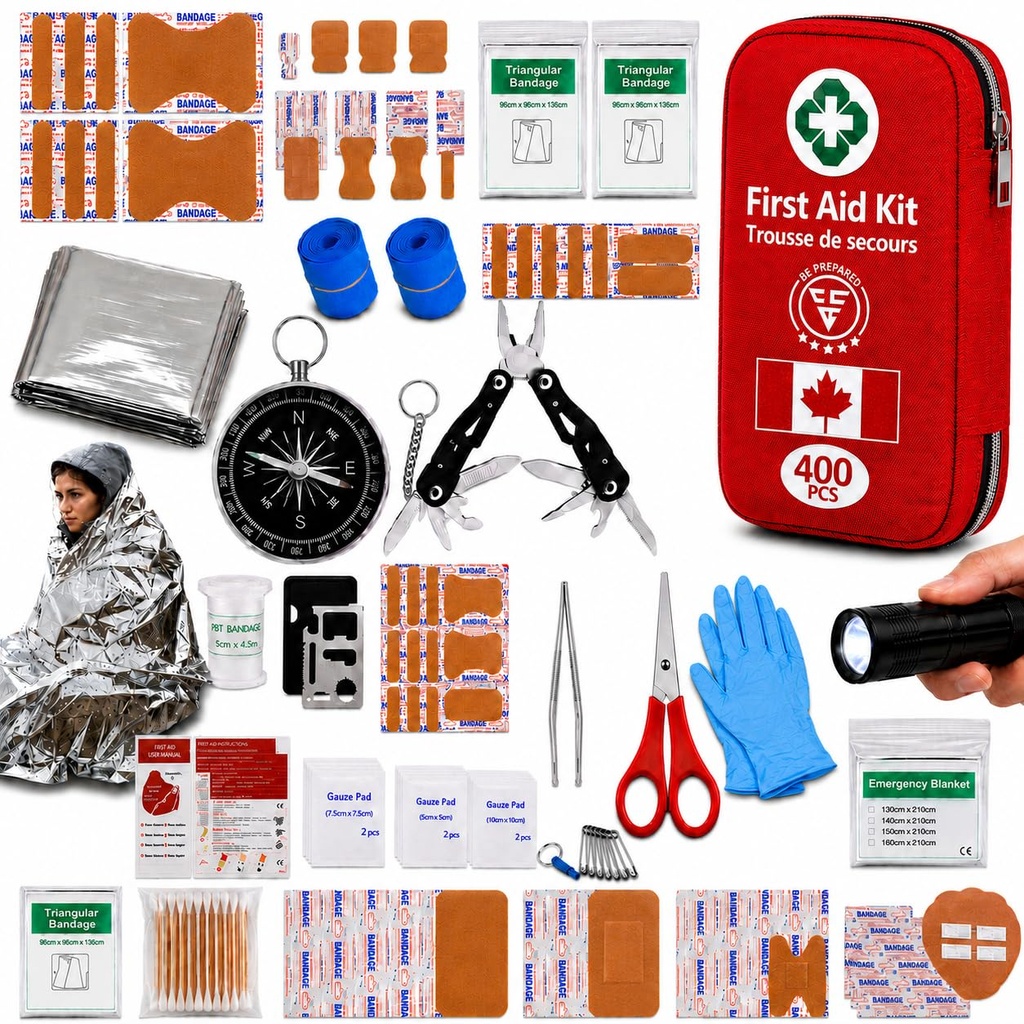 400-Piece First Aid & Survival Kit, Waterproof Case