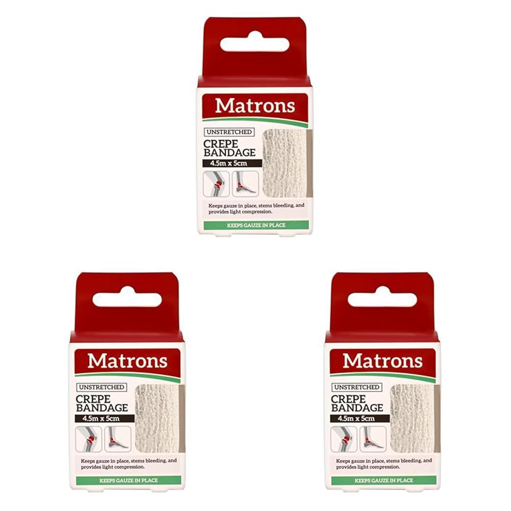 Matrons Crepe Elastic Bandage, 4.57m x 5cm, Multicolor, Unisex, Medical Bandage (Pack of 3)