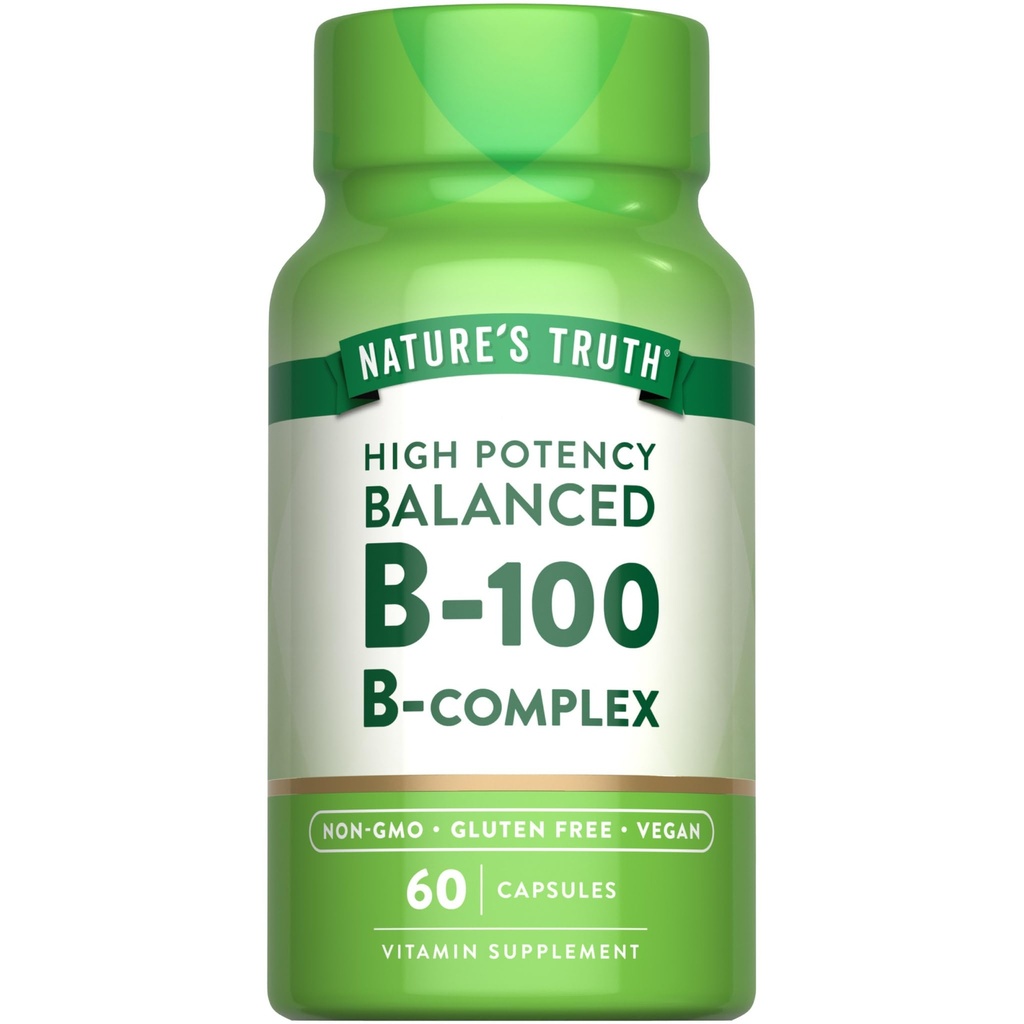 Nature's Truth Vitamin B Complex for Women and Men | 60 Capsules | High Potency B-100 | Vegan, Non-GMO & Gluten Free Supplement
