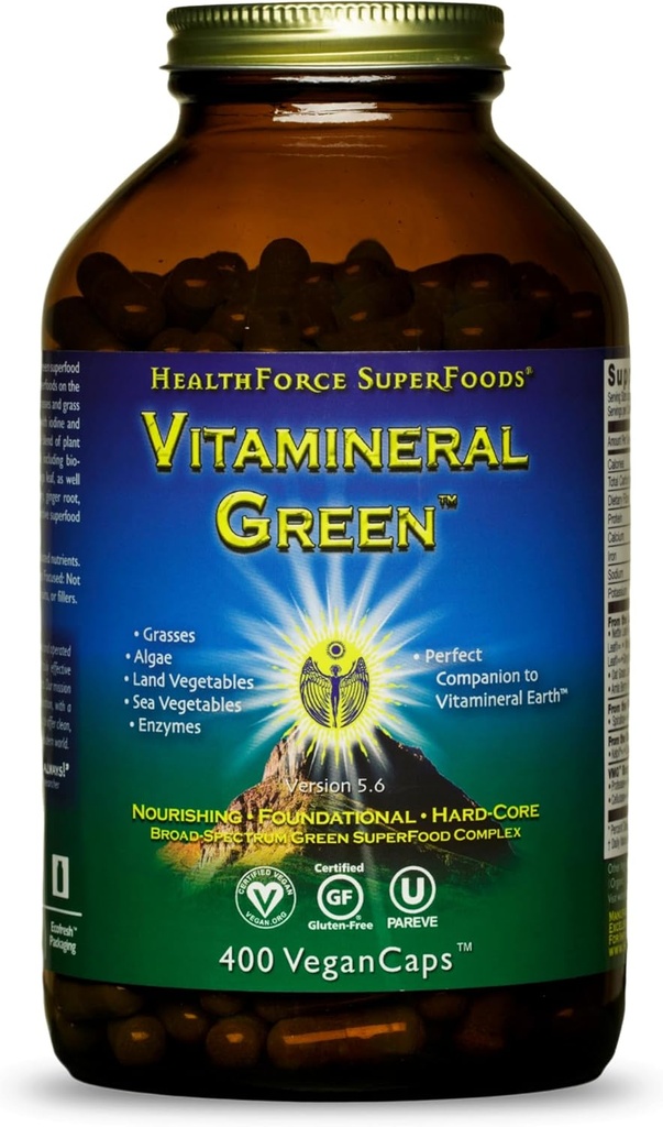 SUPERFOODES DE HEALTHFORCE Vitamineral Green - Suplemento mineral para el soporte tiroideo inmuno - Suplemento verde de polvo con ingredientes de la tierra - libre de gluten &amp; Vegan - 400 cápsulas