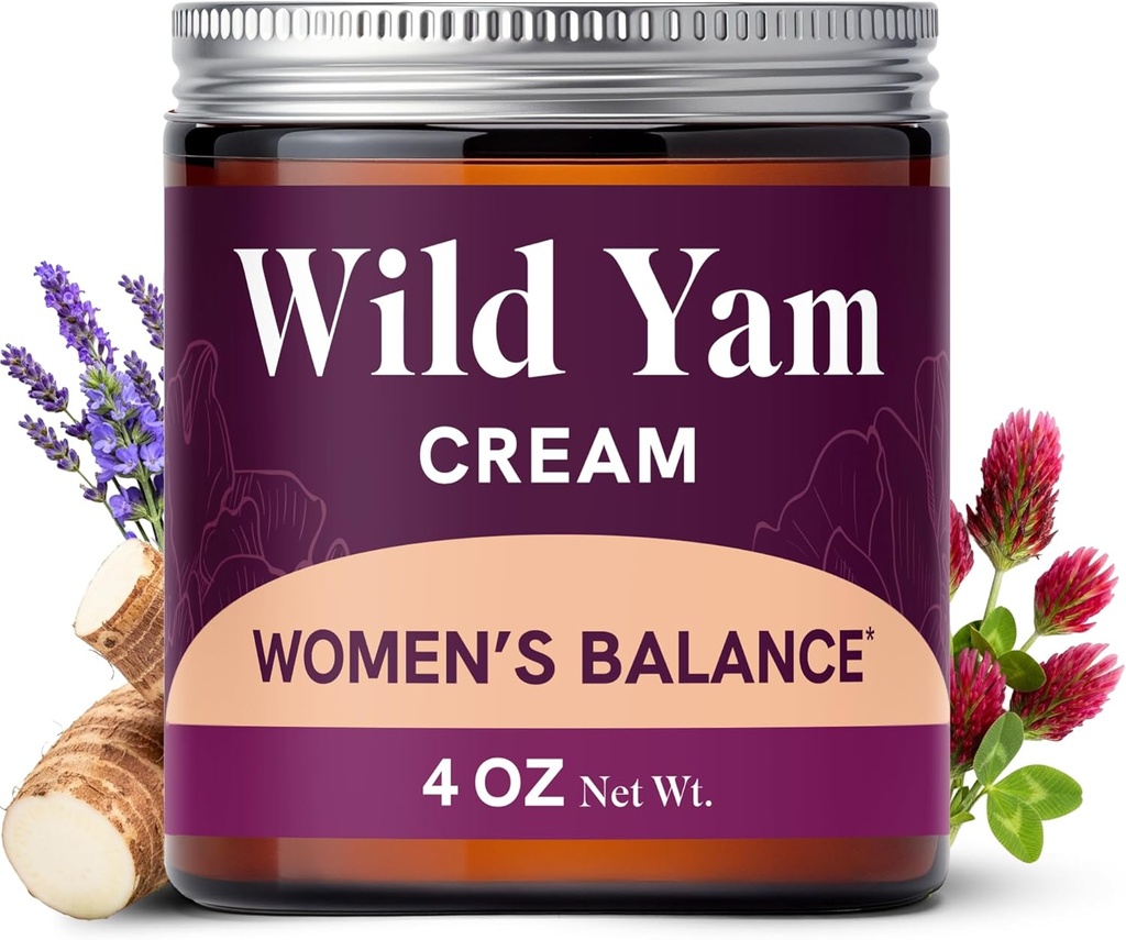 Laukiniai Yam Cream už Hormone Balance ® 124; 3450mg Laukiniai Yam žolinių menopauzės & PMS Support ® 124; Praturtintas su Vitex, Black Cohosh, Levander & More ® 124; Estrogen & Progesterono Free Balancing Cream ® 124; 4 Oz.