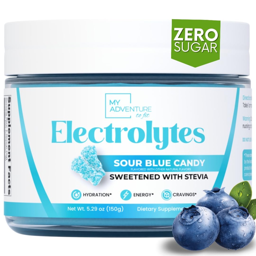 Zero Sugar - Sour Blue Candy Electrolytes Powder - refrescante hidratación - cafeína Free Energy - Todos os ingredientes naturais - Vegan, Keto e Paleo - Sugar Free Electrolyte Powder Drink Mix - 30 servizos