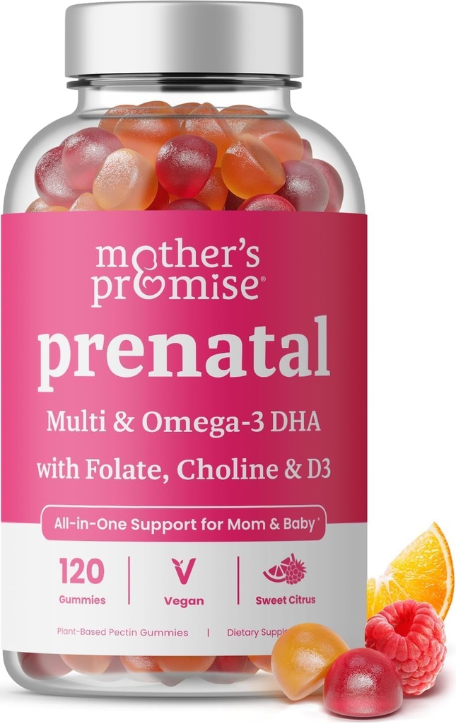 Prenatal Vitamin Gummies with DHA | Vegan Prenatal Vitamins for Women with Omega 3, Methylfolate, Choline & D3, Pregnancy Vitamins for Fetal Development | Gummy Multivitamin Supplement, 120 Count