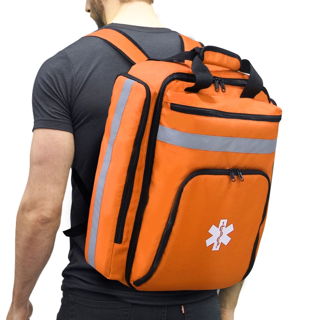 Emergency Medical Backpack, Empty First Aid Bag, First Aid Trauma Bag, with Reflector, Large Capacity (Orange)
