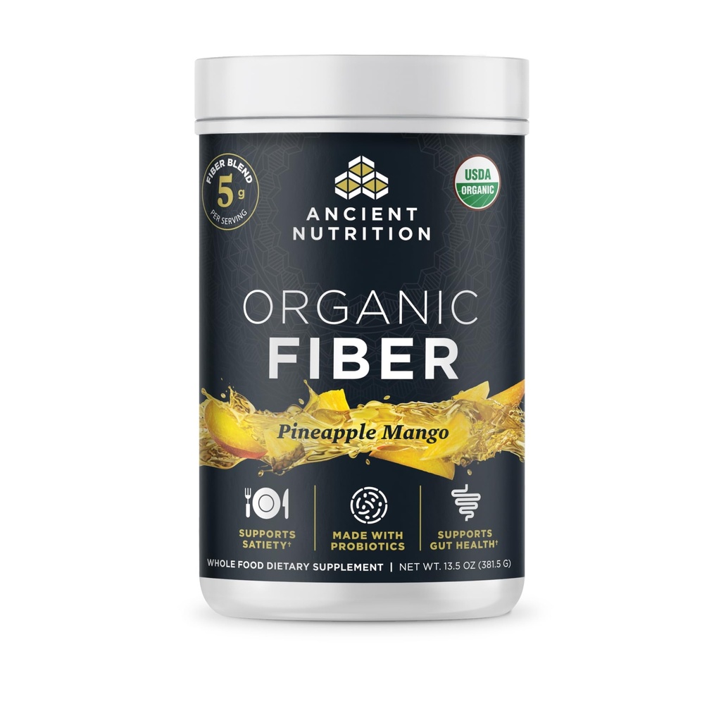 Ancient Nutrition Organic Fiber Powder, Pineapple Mango, Soluble Fiber from Acacia & Konjac Root, Supports Digestive Health, Reduces Bloating, 13.5 oz
