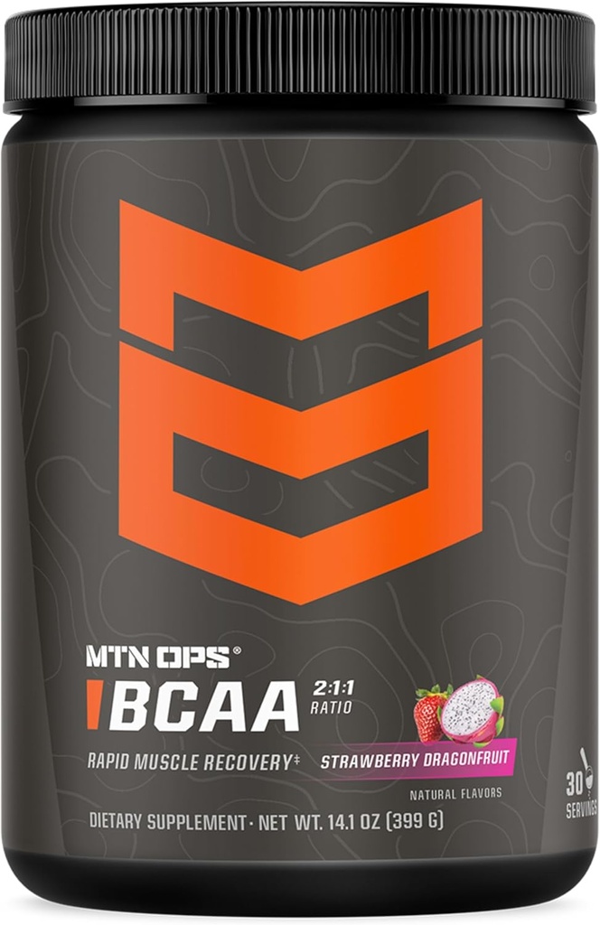 MTN OPS BCAA 2:1:1:1 Aminoacidi Supplemento polvere per il recupero rapido del muscolo e la riparazione con Zero Sugar & Gluten Free (30-Serving Tub, Strawberry Dragonfruit)