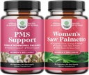 Paket podpore PMS in žaga Palmetto za ženske - Hormone Balance z DIM, Chasteberry, Black Cohosh & Ashwagandha za obdobje Cramps in Saw Palmetto Extract z Maca Root & Biotin za izgubo las