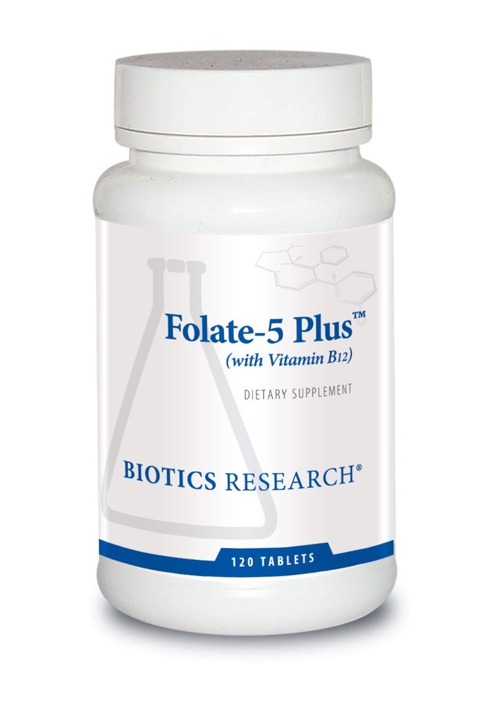 Biotics Research Folate 5 Plus High Potency Folate with B12, Methyl Support, 5 Milligram Natural and Whole Food Form of Folate, 18mcg B12, Pregnancy Nutrition, Energy Support, Healthy Skin, 120 tabs