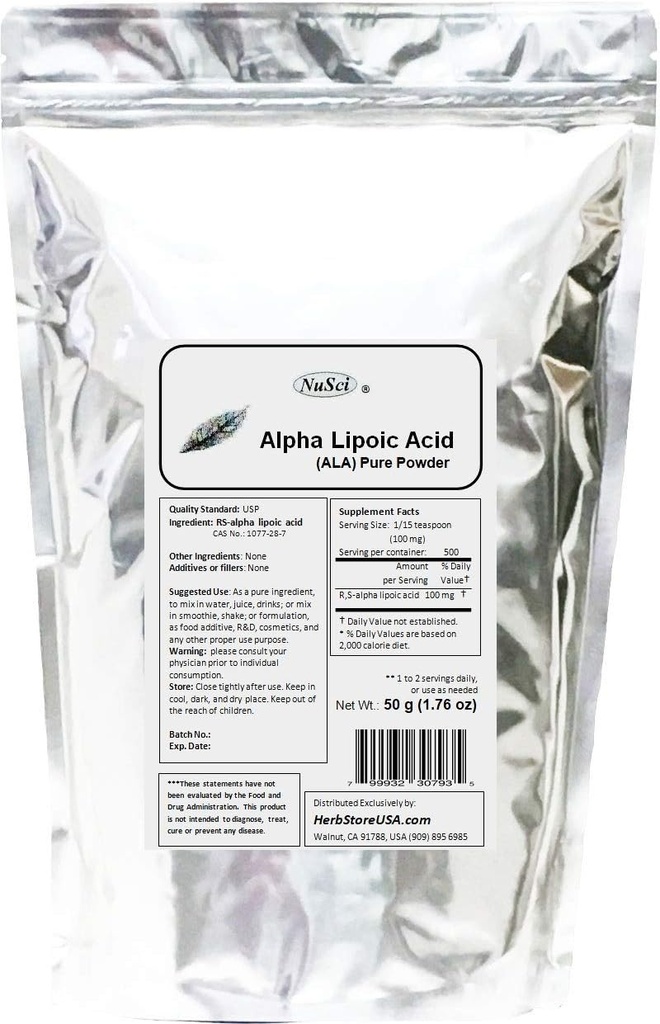 Pure ALA RS- Alpha Lipoic Acid Powder (50 Grams (1.76 oz))