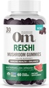 Om Mushroom Superfood Reishi Gummies, USA Grown Organic Mushrooms, Immune Health, Balance, & Stress, 60 Count, 30 서빙 거미 보충제 지원