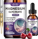 Magnesium Glycinate Liquid Drops 500mg, with Vitamin B6, Ashwagandha, L - Theanin, Kamille, Magnesium Glycinate Supplement High Absorption for Sleep, Stress, Energy, Mood - Cherry Flavor