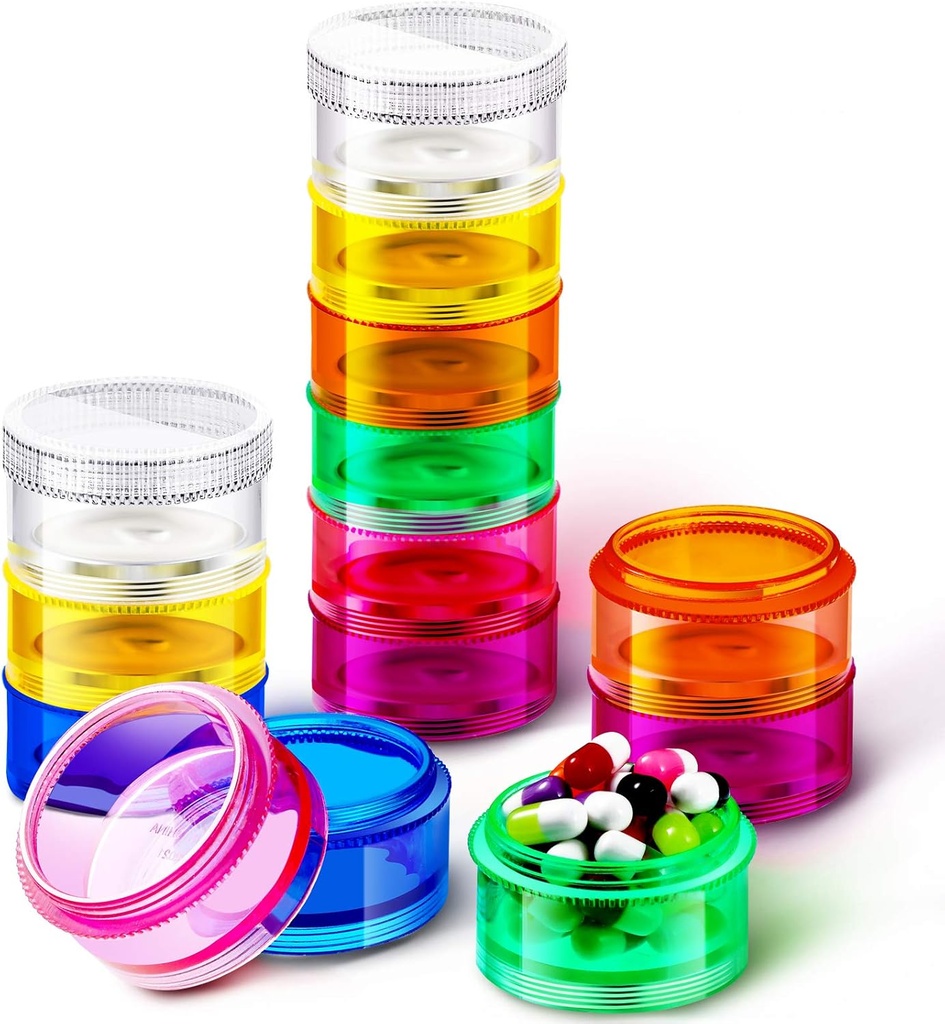 Sieral 7 zile Stackable Pill Organizators 7 Compartimente rotunde Pastile Turn Săptămânal Vitamina Containere individuale de stocare Cazuri de călătorie cu medicamente, vitamine și suplimente(2 seturi)
