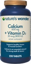 Naturens Wonder Calcium 600 mg med vitamin D3 20 mcg för benhälsa, 220 tabletter