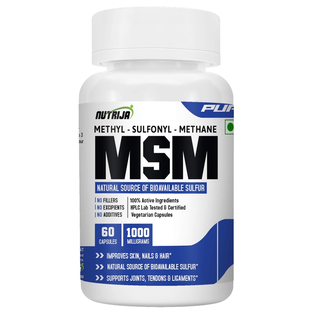 NutriJa MSM 1000mg Capsules | High Strength Methylsulfonylmethane | Bioavailable Sulfur Source | Joint & Connective Tissue Support | 60 Veg Capsules