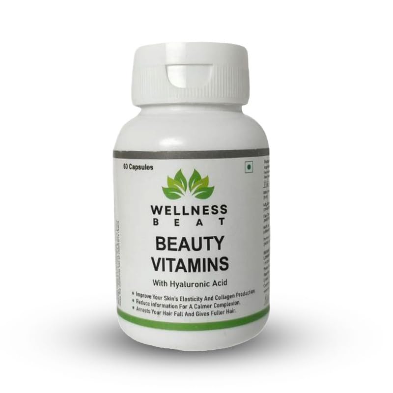 Wellness Beat Beauty Vitamins Capsules | Immunity Booster and Antioxidant | Dietary Supplement for Healthy Skin | Supplement for Glowing Skin and Stronger Hair (60 Capsules)