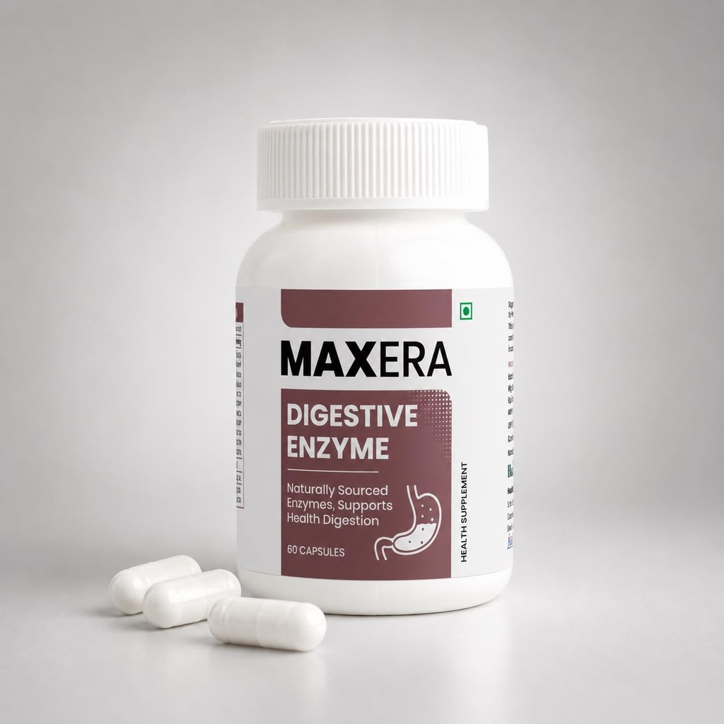 Maxera Digestive Enzyme Capsules | Multi-Enzyme Complex for Better Digestion Nutrient Absorption & Gut Comfort | 60 Capsules