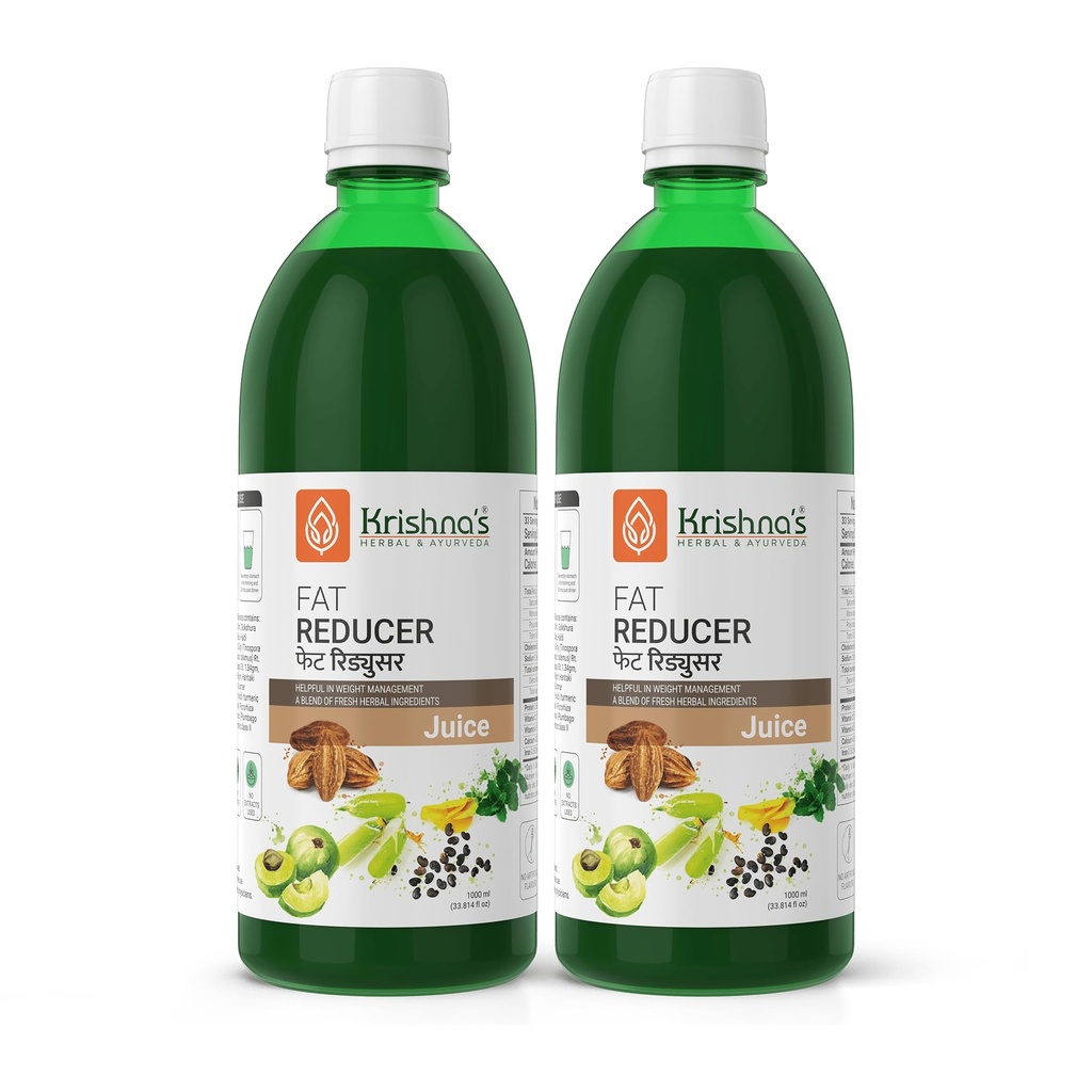 KRISHNA'S HERBAL & AYURVEDA Fat Reducer Juice - 1000 Ml (Pack Of 2), 12 Powerful Herbs For Weight Management, Amla, Harad, Daru Haridra, Sunn Hemp, Aids Metabolism And Digestion