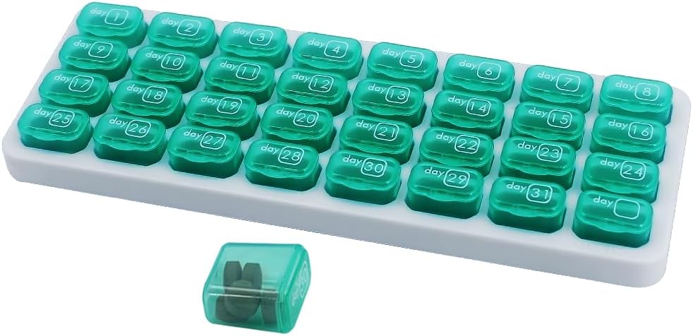 Ikmēneša Pill organizētājs, liels ceļojumu Pill Box 31 diena, ikdienas Pill Case, Pill Holder Konteiners vitamīnu, Medicīna, Papildinājums, Zivju eļļa, Zaļš