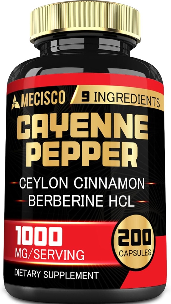 Cayenne Pepper Capsules with Turmeric Curcumin Root, Berberine HCl, Ceylon Cinnamon Bark & More - 200 Capsules - Support Digestion Health, Immune System & Body Balance