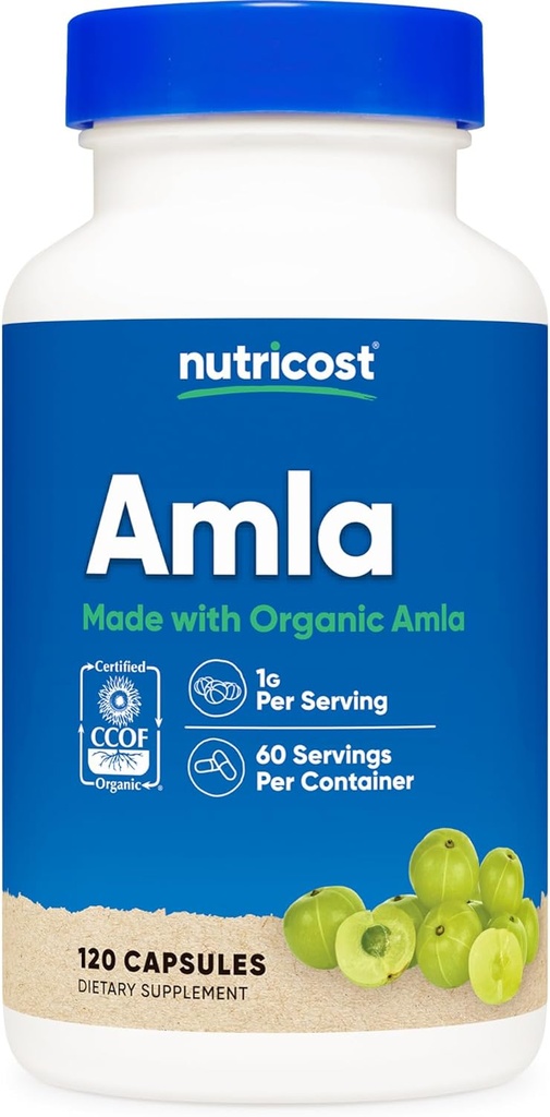 Nutricost Amla 1000mg, 120 Kapsułki wegetariańskie - CCOF Certified Made with Organic, Non-GMO, Gluten Free, 60 Sług