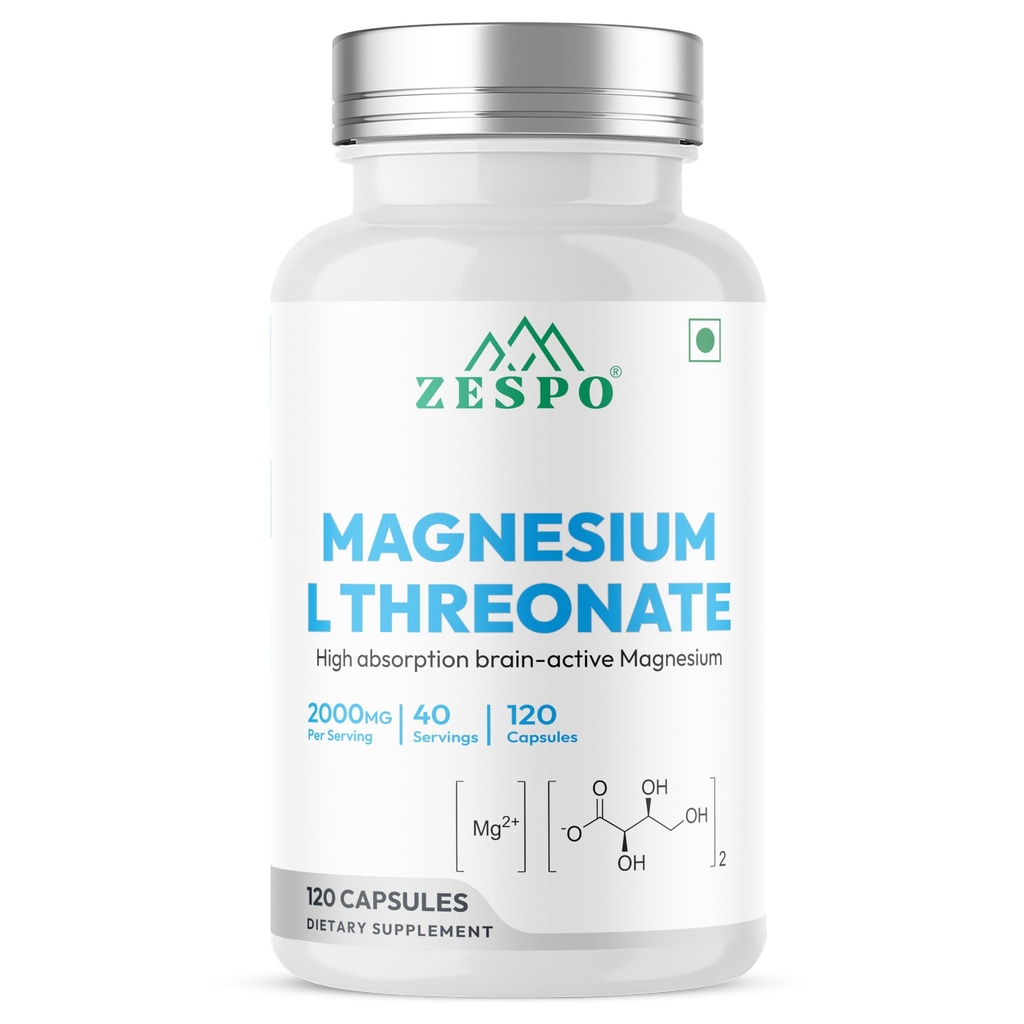 Zespo Magnesium L Threonate 2000mg Supplement, 120 Vegetarian Capsules