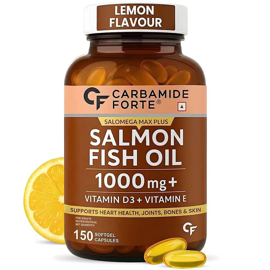Carbamide Forte Salmon Omega 3 Fish Oil Capsules 1000mg | Salmon Fish Oil Omega 3 Capsule With Vitamin D3 + E For Men & Women | Omega3 Fishoil Supplement For Heart, Joints, Bones & Skin - 150 Softgels