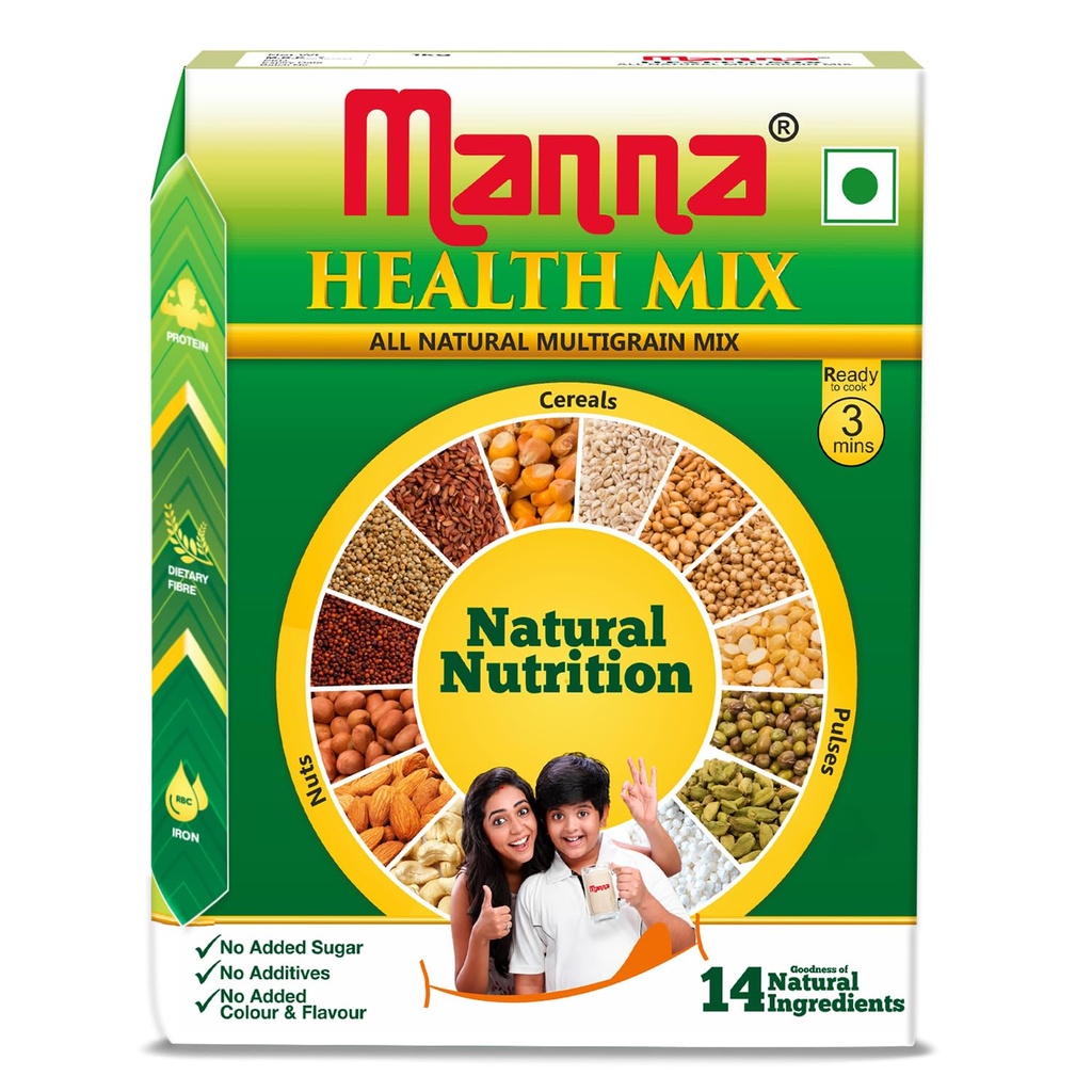 Manna Health Mix 500g, All Natural Nutrition Drink, with 14 ingredients, Zero Sugar.