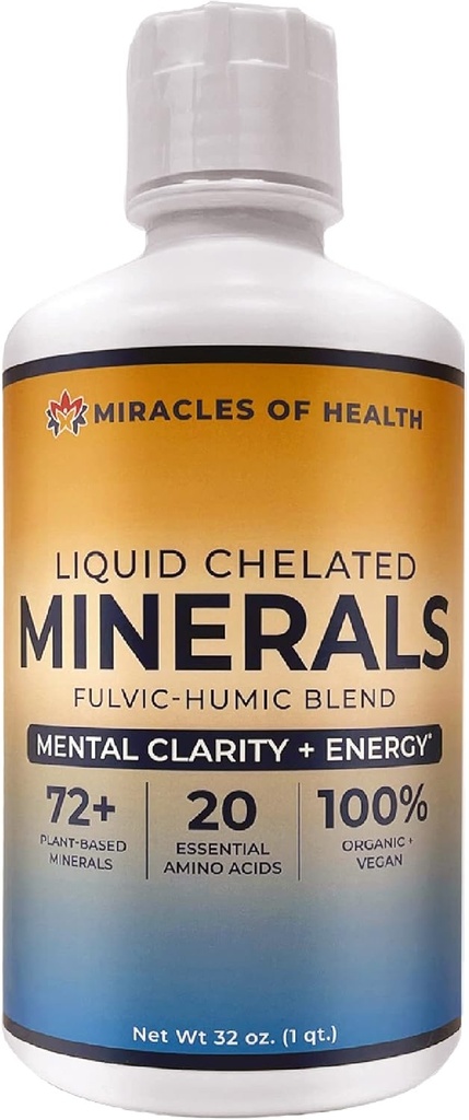 Nestemäinen kelated Minerals - Organic Fulvic Mineral Blend - 72+ Plant-Based Minerals, 20 Essential amino Acids - 100% Natural - 1 kuukausi Supply, 32 fl. oz