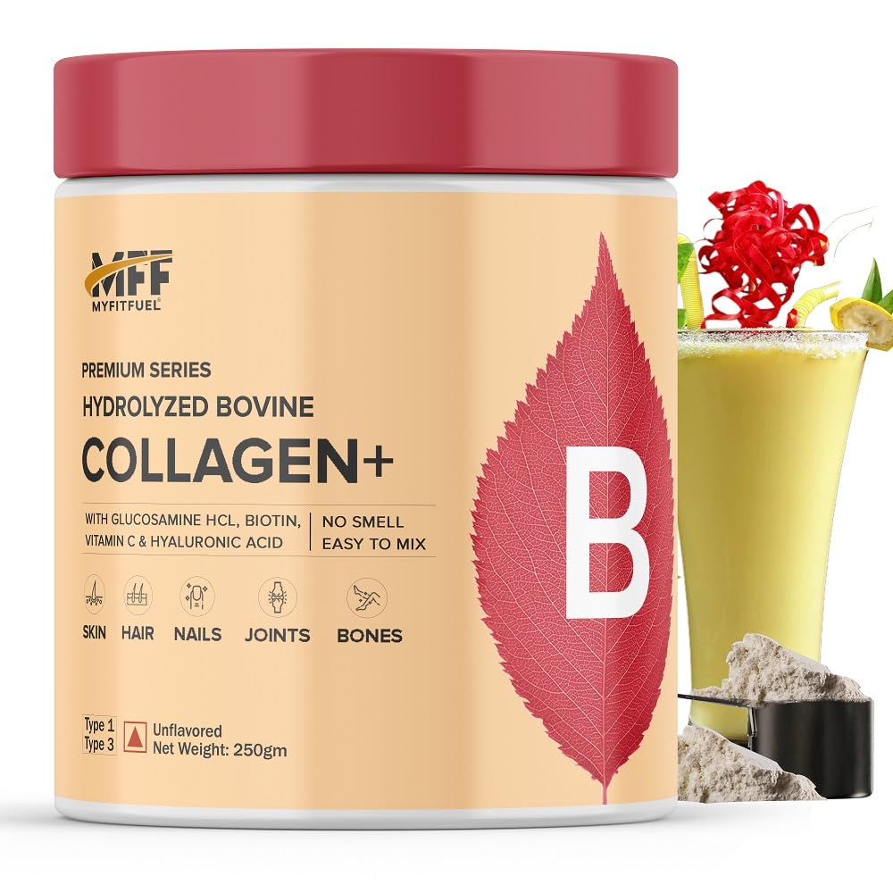 MyFitFuel Hydrolyzed Bovine Collagen (250gm, Unflavored) with Biotin, Hyaluronic Acid, Zinc, Vitamin C & Glucosamine | For Skin, Hair, Nails & Joints